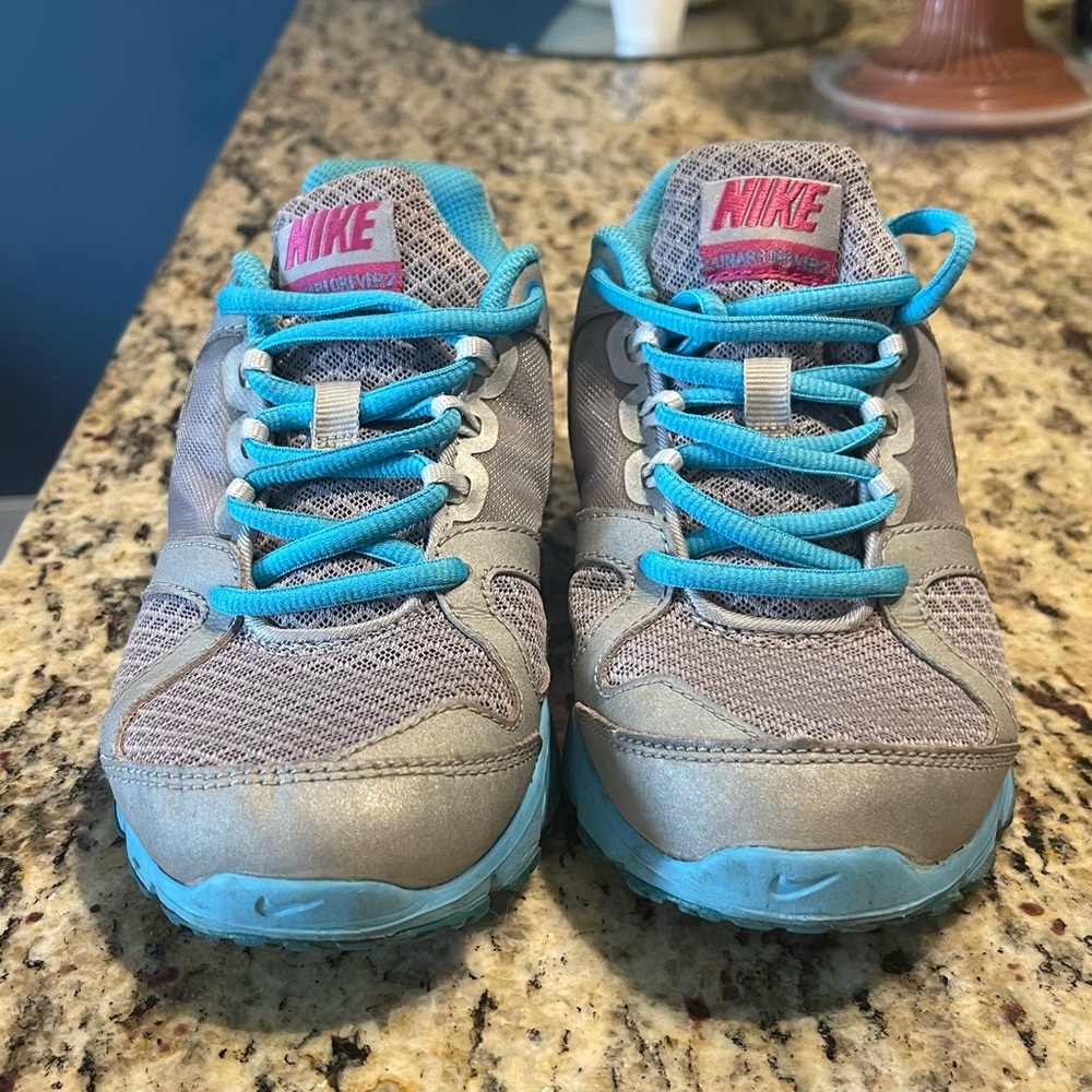 Nike Lunar forever 2 silver ,pink, blue , youth size 3.5 Y women